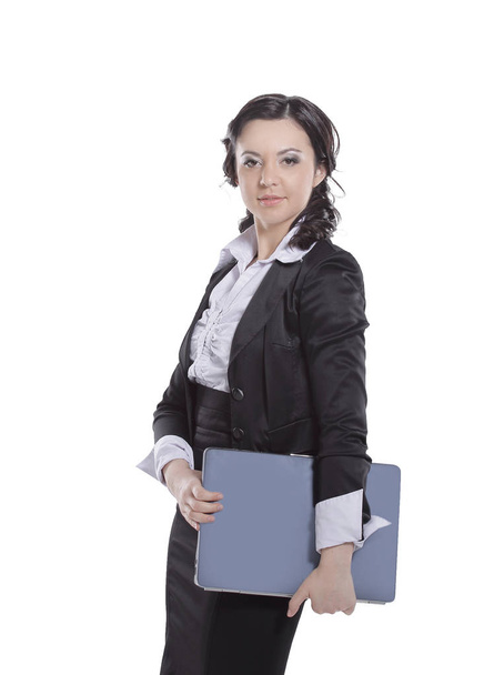 moderne zakenvrouw met laptop .isolated op wit - Foto, afbeelding