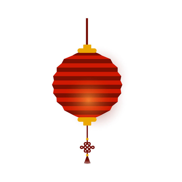 Lanterna de papel círculo tradicional chinês vermelho. Lanterna de ano novo chinês forma redonda. Arte de papel stile decoração asiática. Isolado em fundo branco. Ilustração do cartão vetorial
 - Vetor, Imagem