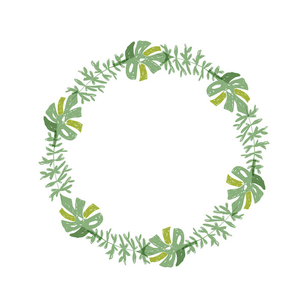 Тропический цветочный состав, зеленый венок
 - Вектор,изображение