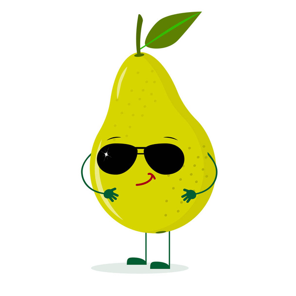 A cute pear green character in the style of a cartoon in sunglasses. - Διάνυσμα, εικόνα