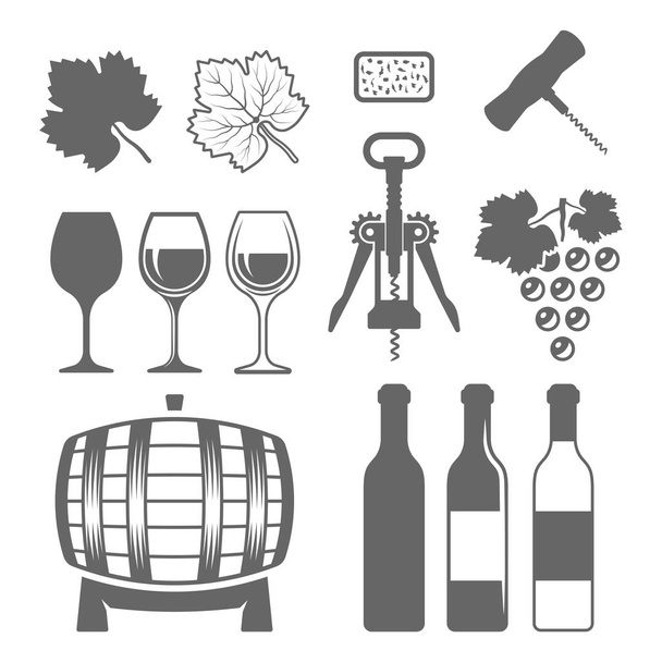 Şarap vektör tek renkli tasarım unsurları ayarla - Vektör, Görsel