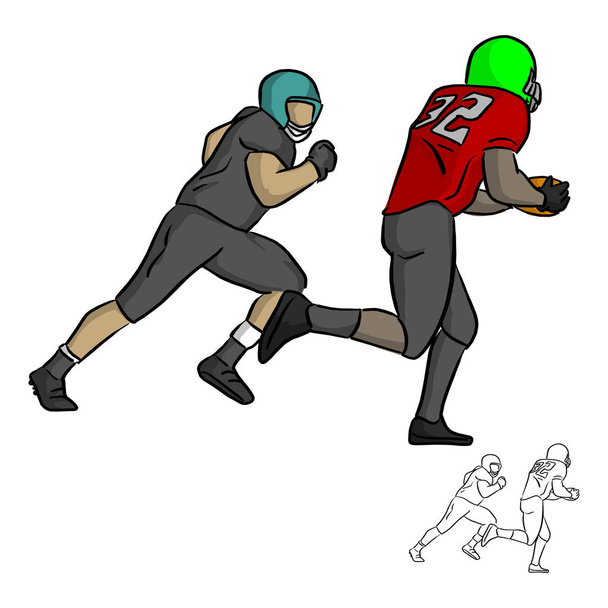 jugador de fútbol americano corriendo con la bola vector ilustración bosquejo garabato mano dibujada con líneas negras aisladas sobre fondo blanco
 - Vector, imagen
