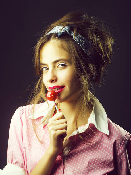 pretty sexy girl with lollipop - Foto, Imagen