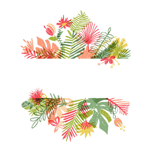 Ručně tažené tropická květina, botanické rámování - Vektor, obrázek