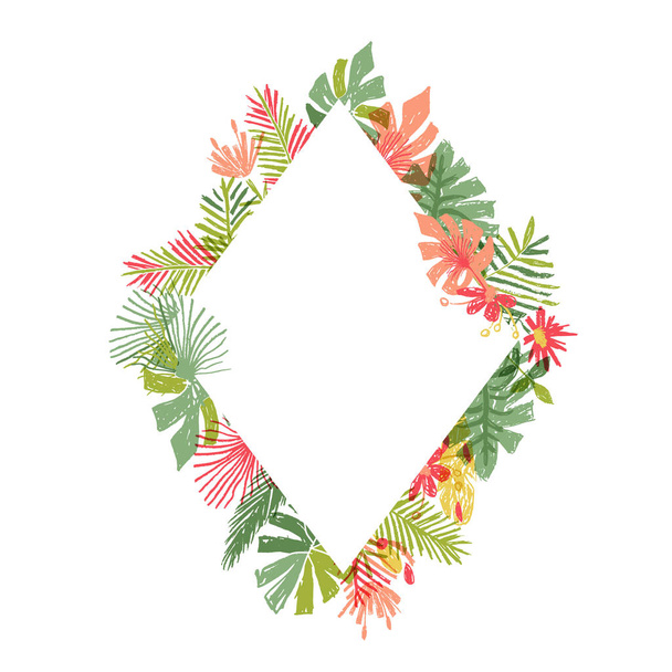 Flor tropical dibujada a mano, marco rombo
 - Vector, Imagen