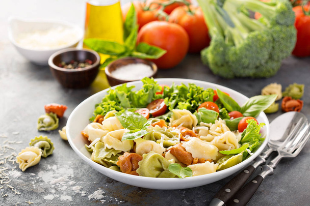 Rainbow tortellini with fresh salad - Фото, изображение