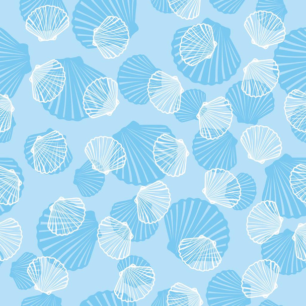 Hand drawn vector illustrations - seamless pattern of seashells. Marine background. - Vektör, Görsel