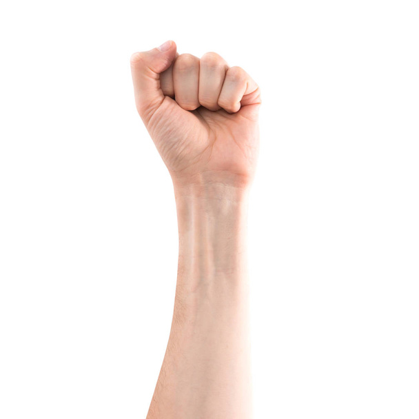 Hand with clenched fist isolated on white background - Photo, Image