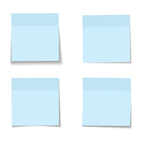 vector set of realistic paper blue memo sheets - ベクター画像