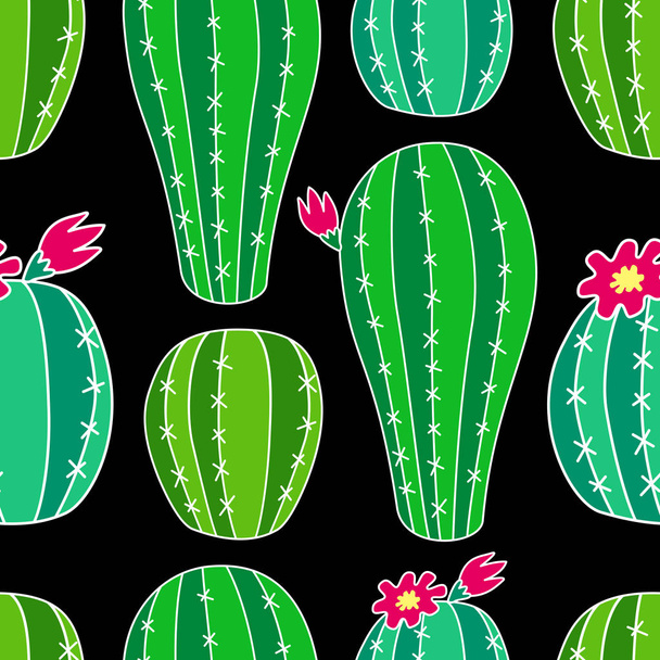 Cute hand drawn cactus seamless pattern - Wektor, obraz