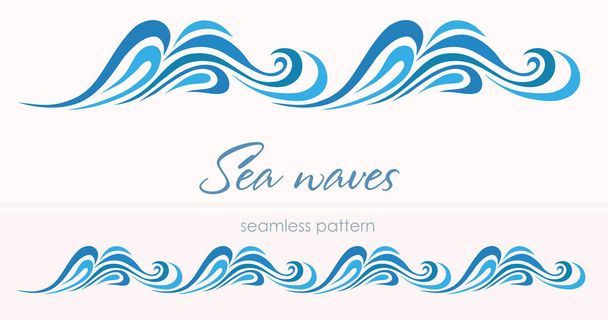 Modèle marin sans couture avec des vagues stylisées sur un fond clair
 - Vecteur, image