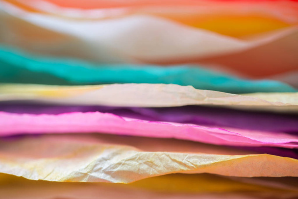 stack of multicolored creased paper tissue macro macro - Photo, Image