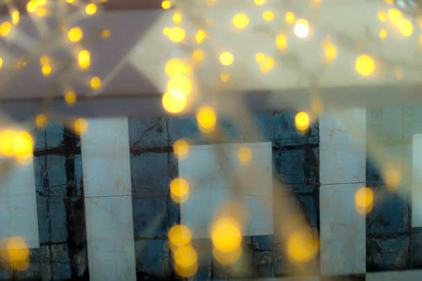 bokeh sarı ışıklar arka plan çelenk - Fotoğraf, Görsel