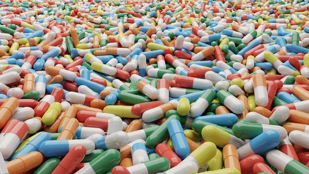 3d rendu sur une pile de pilules colorées
 - Photo, image