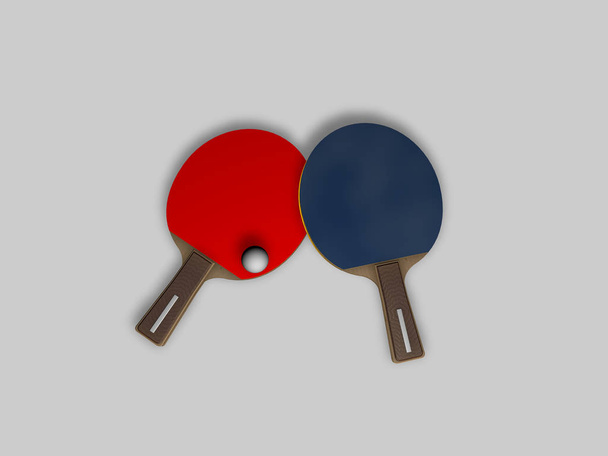Raquetas de ping pong con pelota sobre fondo neutro, representación 3D
 - Foto, Imagen