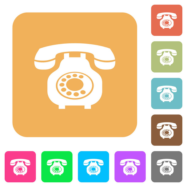 Старовинні ретро телефонні плоскі значки на округлому квадратному яскравому кольоровому фоні
. - Вектор, зображення