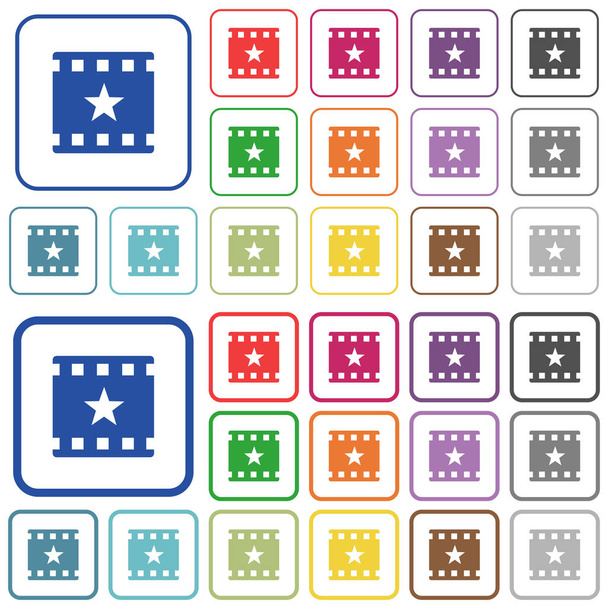 Contrassegna le icone piatte a colori del film in cornici quadrate arrotondate. Versioni sottili e spesse incluse
. - Vettoriali, immagini