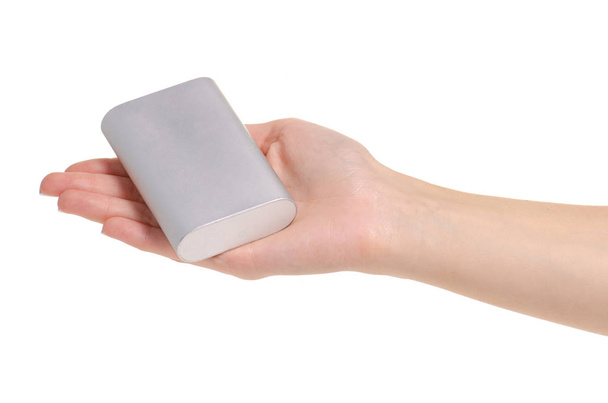 Gray power bank in hand - Photo, Image