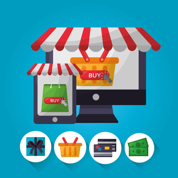 Online alışveriş kartı - Vektör, Görsel