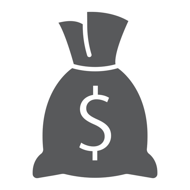 Icono de glifo bolsa de dinero, finanzas y banca, signo de ingresos, gráficos vectoriales, un patrón sólido sobre un fondo blanco, eps 10
. - Vector, Imagen