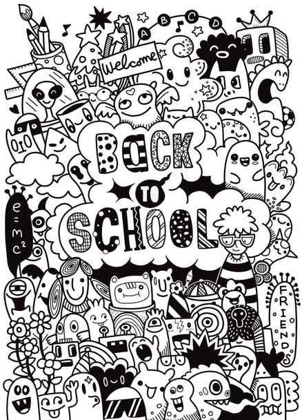 Ручной рисунок каракули школьный элемент, Doodle Illustration of Cute Monsters
 - Вектор,изображение