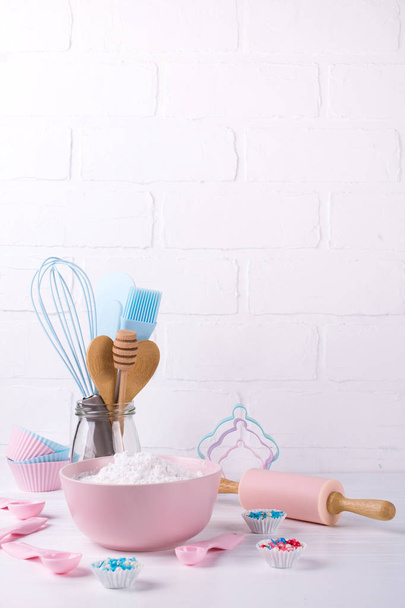 It's cooking time. Baking tools on white. Recipe book background concept. - Photo, Image