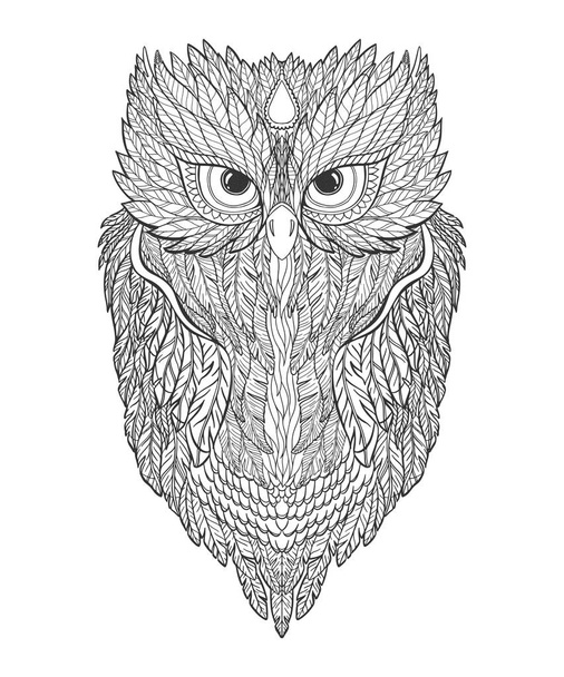 Illustration owl on forest silhouette background and star.Hand drawn vector.Prints design for t-shirts.Retro old style. Vintage Hands with Old Fashion Tattoos. Bird symbol. - Διάνυσμα, εικόνα