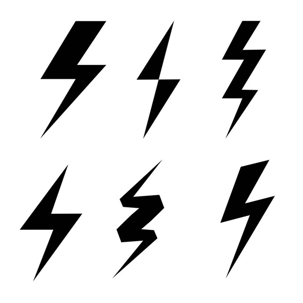 Set of thunderbolt symbol, danger electrical power signs on white, stock vector illustration - Vector, Image