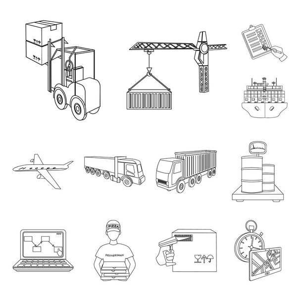 Logistics and delivery outline icons in set collection for design. Transport and equipment isometric vector symbol stock web illustration. - Vector, afbeelding