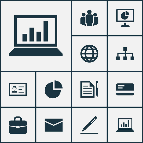 Business icons set with statistics, circle graph, structure and other identification elements. Isolated vector illustration business icons. - Vektör, Görsel