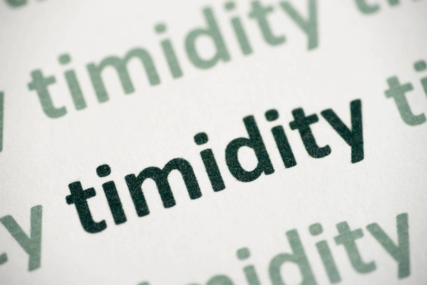 word timidity printed on white paper macro - Photo, Image