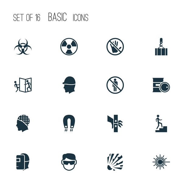 Protection icons set with welder, stop, explosive and other injury elements. Isolated  illustration protection icons. - Photo, Image