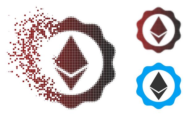 Icono de sello de insignia de Ethereum de medio tono de píxel de polvo
 - Vector, imagen