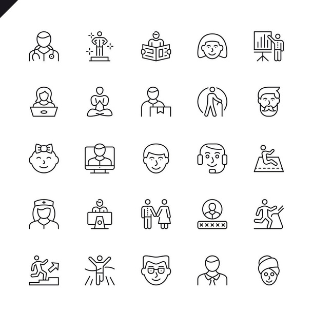 Thin line people icons set for website and mobile site and apps. Outline icons design. 48x48 Pixel Perfect. Linear pictogram pack. Vector illustration. - Vector, Image