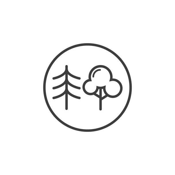 Fekete-fehér vonal művészeti vegyes fák erdő ikon-ban a kerek keret - Vektor, kép