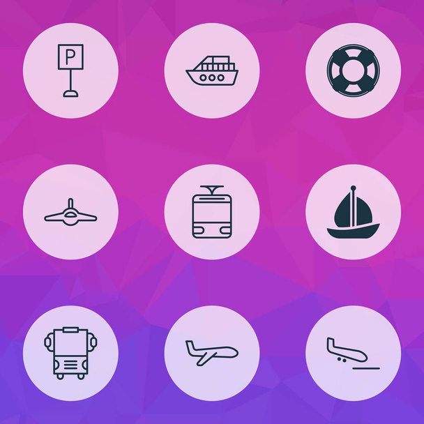 Shipping icons set with parking sign, bus, vessel and other boat elements. Isolated  illustration shipping icons. - Photo, Image