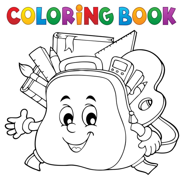 Coloring book happy schoolbag topic 1 - eps10 vector illustration. - Vektor, kép