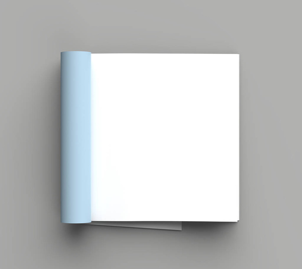 Rivista quadrata, opuscolo o catalogo modellare pagina destra isolata su sfondo grigio. Illustrazione 3d
 - Foto, immagini