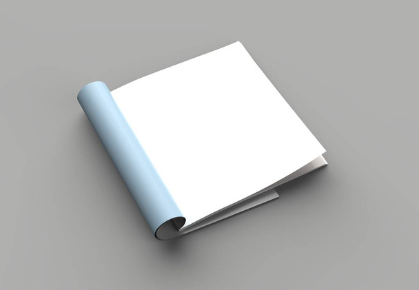 Rivista quadrata, opuscolo o catalogo modellare pagina destra isolata su sfondo grigio. Illustrazione 3d
 - Foto, immagini