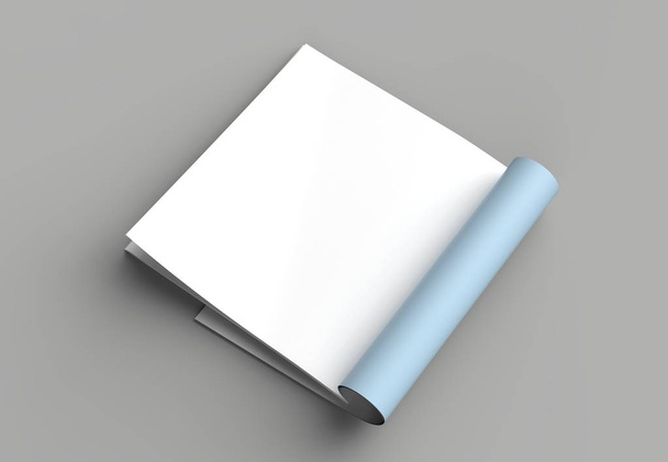 Rivista quadrata, opuscolo o catalogo modellare pagina sinistra isolata su sfondo grigio. Illustrazione 3d
. - Foto, immagini