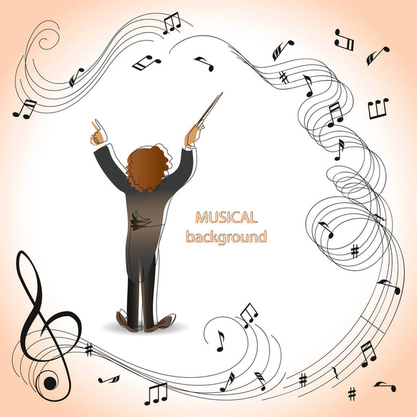 Conductor of orchestra. Magic of music. Composition for the design of advertising booklets, illustrations, concert programs, announcements of speeches in magazines, newspapers, websites. - Vector, Image