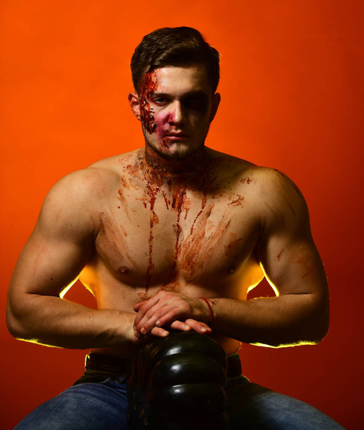 Trick or treat and sexy body concept. Monster with blood - Foto, Imagen