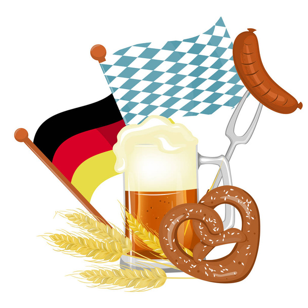Oktoberfest beer festival. Illustration or poster for feast. - Vektör, Görsel