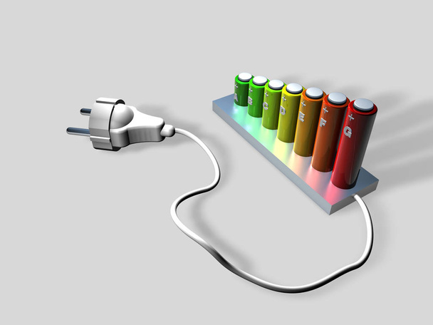 Electric plug with energy classification, 3D rendering - Foto, Bild