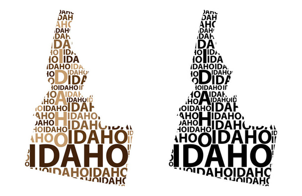 Idaho (Egyesült Államok) levelet text térképvázlatot, Idaho Térkép - alakú a kontinens megjelenítése Idaho - barna és fekete vektoros illusztráció - Vektor, kép
