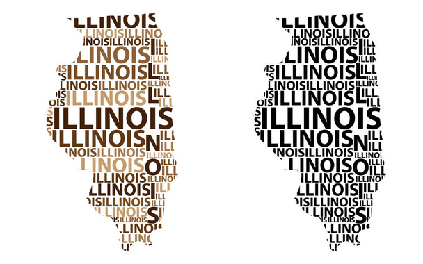 Illinois (Egyesült Államok) levelet text térképvázlatot, Illinois Térkép - alakú a kontinens megjelenítése Illinois - barna és fekete vektoros illusztráció - Vektor, kép
