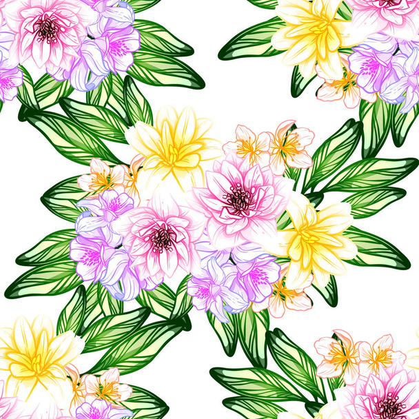 Seamless vintage style flower pattern. Floral elements in color - Vettoriali, immagini