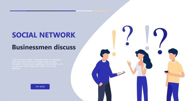 People are discussing, employees are solving tasks, discussing social networking news. Business concept of web page design. Vector flat illustration. - Vector, Image