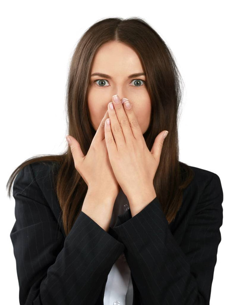Shocked Businesswoman Covering Mouth - Isolated - Photo, Image