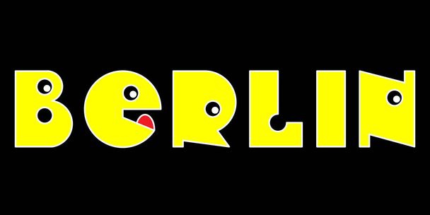 Берлін. Анотація напис Берлін жовтим на чорному тлі, в 6000x3000px високою роздільною здатністю  - Фото, зображення
